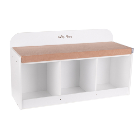 KiddyMoon Storage Bench for Kids with Foam Children Multifunctional Toy Furniture Sitting Playroom, White/  Desert Pink
