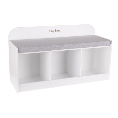 KiddyMoon Storage Bench for Kids with Foam Children Multifunctional Toy Furniture Sitting Playroom, White/ Light Grey