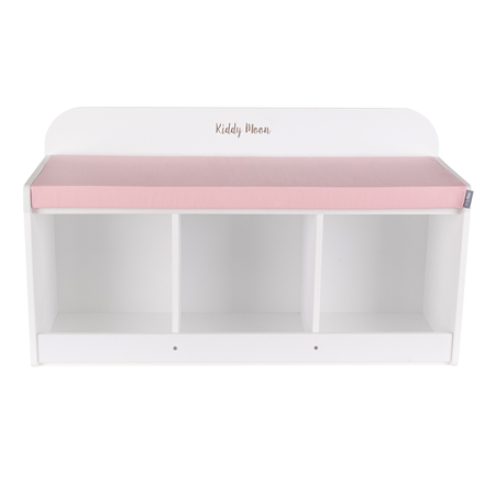 KiddyMoon Storage Bench for Kids with Foam Children Multifunctional Toy Furniture Sitting Playroom, White/ Pink