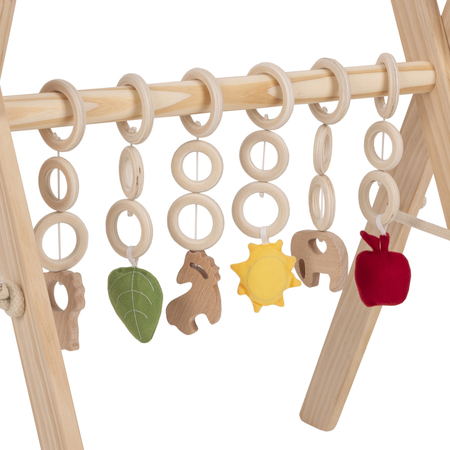 KiddyMoon Wooden Baby Gym for Newborns with Play Mat BT-001, Natural With Desert Pink Play Mat