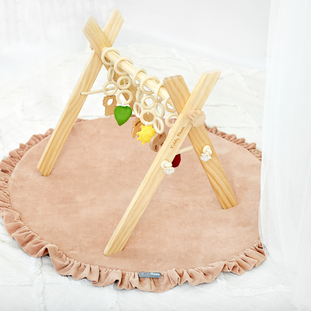 KiddyMoon Wooden Baby Gym for Newborns with Play Mat BT-001, natural/forest green, UNI