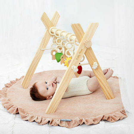 KiddyMoon Wooden Baby Gym for Newborns with Play Mat BT-001, natural/ice blue, UNI