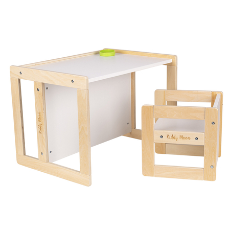 KiddyMoon Wooden Desk Chair Set For Children TC-002, Natural/ White