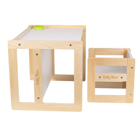 KiddyMoon Wooden Desk Chair Set For Children TC-002, Natural/ White