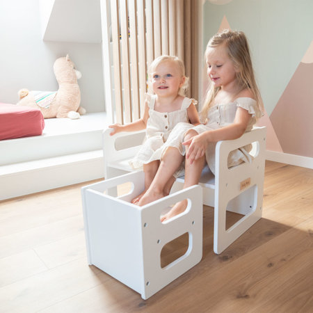 KiddyMoon Wooden Desk Chair Set for Children TC-001, White