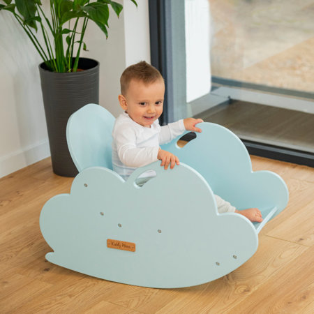 KiddyMoon Wooden Rocker For Kids Rocking Chair Animal Montessori Cloud AR-002, Blue