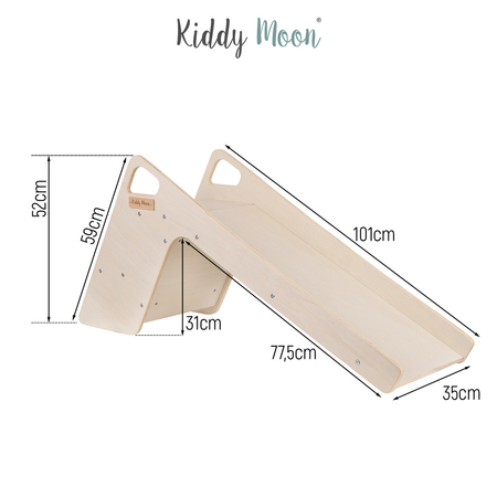 KiddyMoon Wooden Slide for Baby Multifunction Montessori Toddlers Indoor Freestanding Slide 2in1 Chair for Children Slide for Ball Pit Sturdy Climbing Toy, Natural