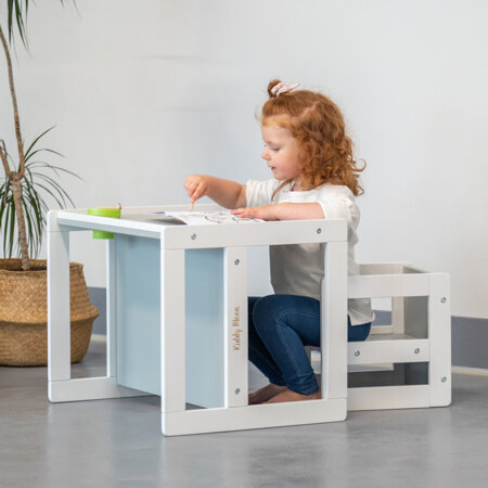 KiddyMoon Wooden Table with Chair for Kids Furniture Set for Baby Multifunctional Activity Play Set for Babies Children Bedroom Desk Montessori Toy TC-002, natural/white, Table: 61x44x44 cm/Chair: 30x30x30 cm