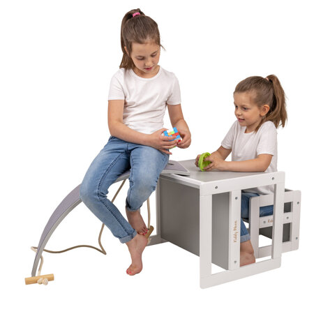 KiddyMoon Wooden Table with Chair for Kids Furniture Set for Baby Multifunctional Activity Play Set for Babies Children Bedroom Desk Montessori Toy TC-002, natural/white, Table: 61x44x44 cm/Chair: 30x30x30 cm