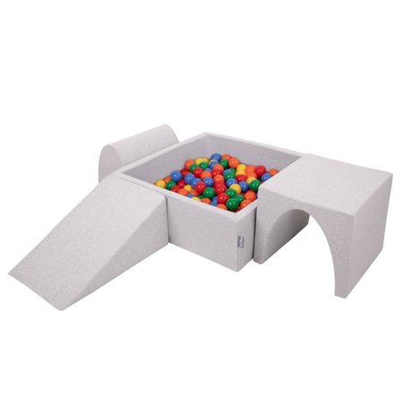 KiddyMoon foam playground for kids with ballpit and balls play area, Lightgrey: Yellow-Green-Blue-Red-Orange