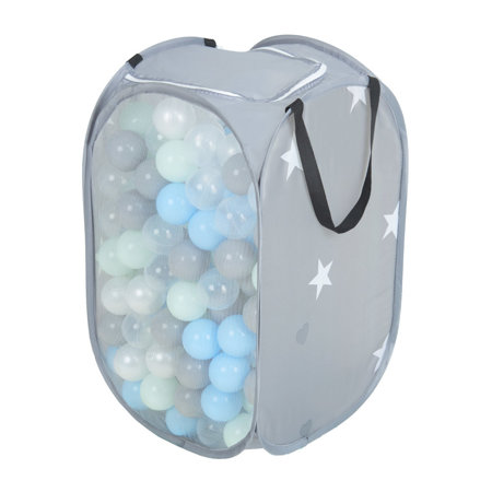 KiddyMoon kids balls set bin hamper storage mesh carrying case, Grey: Pearl/ Grey/ Transparent/ Babyblue/ Mint