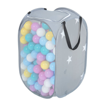 KiddyMoon kids balls set bin hamper storage mesh carrying case, Grey: White/ Yellow/ Pink/ Babyblue/ Turquoise
