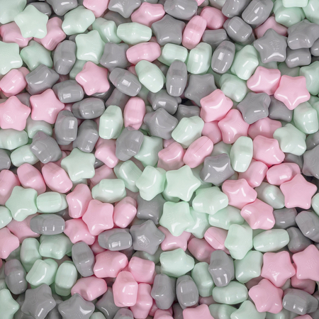 KiddyMoon round foam ballpit with star-shaped plastic balls for kids, Dark Grey: Light Pink/ Grey/ Mint