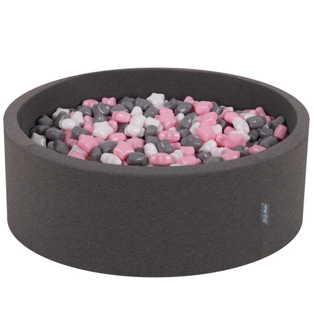 KiddyMoon round foam ballpit with star-shaped plastic balls for kids, Dark Grey: White/ Grey/ Light Pink