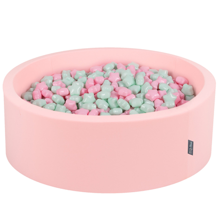 KiddyMoon round foam ballpit with star-shaped plastic balls for kids, Pink: Light Pink/ Mint