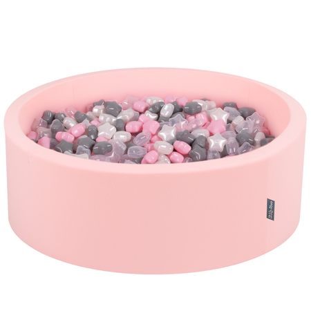 KiddyMoon round foam ballpit with star-shaped plastic balls for kids, Pink: Pearl/ Grey/ Transparent/ Light Pink
