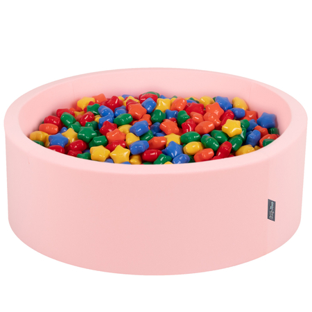 KiddyMoon round foam ballpit with star-shaped plastic balls for kids, Pink: Yellow/ Green/ Blue/ Red/ Orange