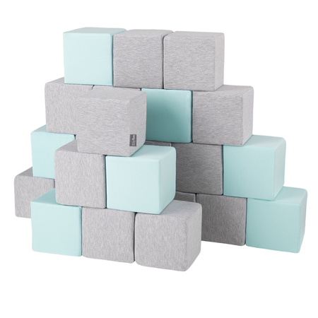 KiddyMoon soft foam cubes blocks 14cm for kids, Cubes: Light Grey-Mint