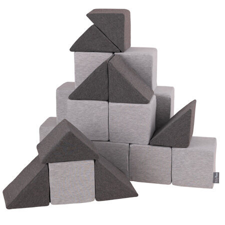 KiddyMoon soft foam cubes blocks 14cm for kids, Mix:  Light Grey-Dark Grey