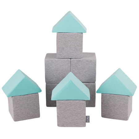 KiddyMoon soft foam cubes blocks 14cm for kids, Mix:  Light Grey-Mint