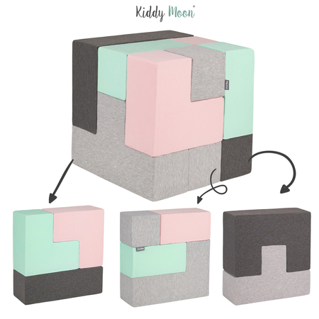 KiddyMoon soft foam cubes building blocks  for kids, Mix:  Light Grey-Dark Grey-Pink-Mint