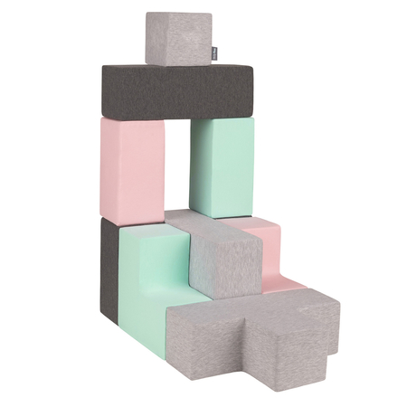 KiddyMoon soft foam cubes building blocks  for kids, Mix:  Light Grey-Dark Grey-Pink-Mint