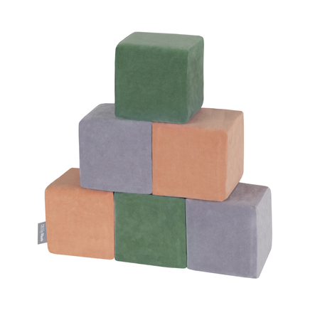 KiddyMoon velvet foam cubes for kids 14cm soft, Cubes: Forest Green-Desert Pink- Grey Mountains