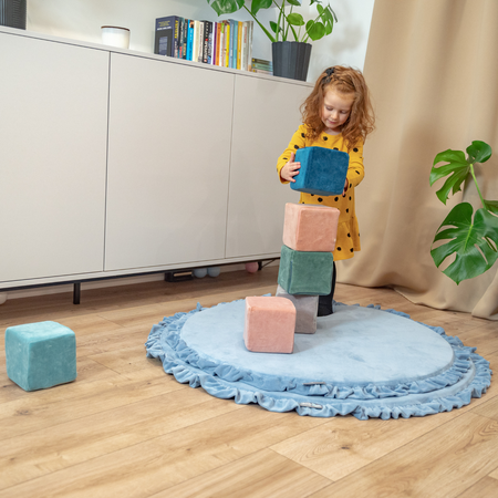 KiddyMoon velvet foam cubes for kids 14cm soft, Cubes: Forest Green-Desert Pink- Grey Mountains