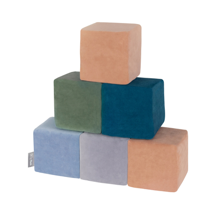 KiddyMoon velvet foam cubes for kids 14cm soft, Cubes: Lagoon Turquoise-Forest Green-Desert Pink-Ice Blue-Grey Mountains