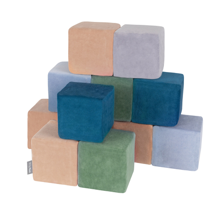 KiddyMoon velvet foam cubes for kids 14cm soft, Cubes: Lagoon Turquoise-Forest Green-Desert Pink-Ice Blue-Grey Mountains