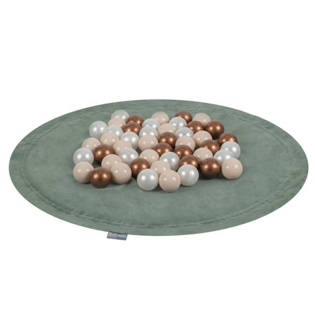 KiddyMoon velvet play mat and bag 2in1 for kids, Forest Green: Pastel Beige/ Copper/ Pearl