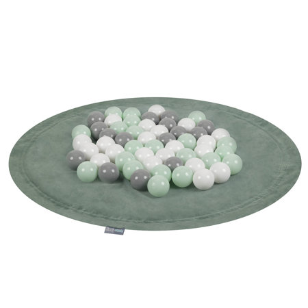 KiddyMoon velvet play mat and bag 2in1 for kids, Forest Green: White/ Grey/ Mint
