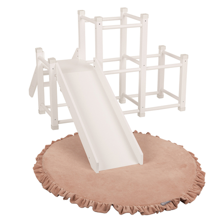 KiddyMoon wooden playground with a slide climbing frame for kids, White