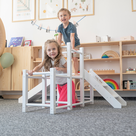 KiddyMoon wooden playground with a slide climbing frame for kids, White