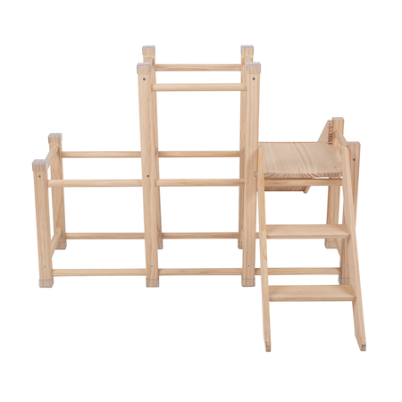 KiddyMoon wooden playground with a slide climbing frame for kids, natural