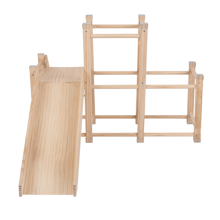 KiddyMoon wooden playground with a slide climbing frame for kids, natural