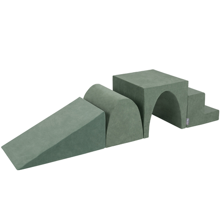 KiddyMoonFoam playground set VELVET - wedge L/ hill/ tunnel/ steps PPZV-244, Forest Green