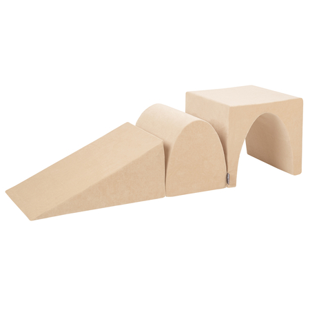 PPZV-243 KiddyMoon Foam playground VELVET - wedge L/ hill/ tunnel , Sand Beige