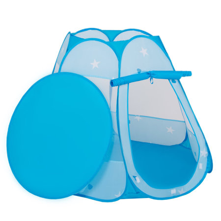 Play Tent Castle House Pop Up Ballpit Shell Plastic Balls For Kids, Blue: Grey-White-Turquoise