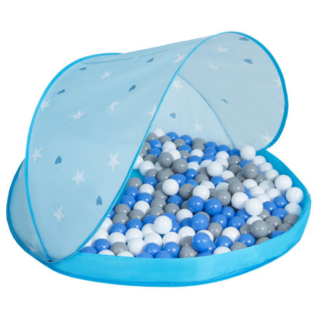 Play Tent Castle House Pop Up Ballpit Shell Plastic Balls For Kids, Blue Shell:Grey-White-Blue
