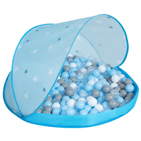 Play Tent Castle House Pop Up Ballpit Shell Plastic Balls For Kids, Blue Shell:Grey-White-Transparent-Babyblue