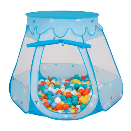 Play Tent Castle House Pop Up Ballpit Shell Plastic Balls For Kids, Blue:White-Yellow-Orange-Babyblue-Turquoise