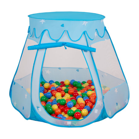 Play Tent Castle House Pop Up Ballpit Shell Plastic Balls For Kids, Blue:Yellow-Green-Blue-Red-Orange