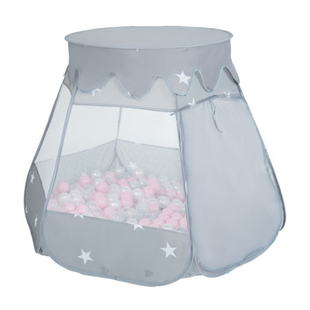 Play Tent Castle House Pop Up Ballpit Shell Plastic Balls For Kids, Grey: Grey-White-Transparent-Babyblue