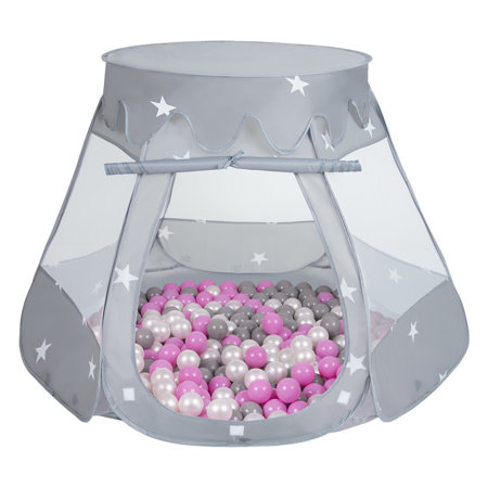 Play Tent Castle House Pop Up Ballpit Shell Plastic Balls For Kids, Grey:Pearl/Grey/Pink