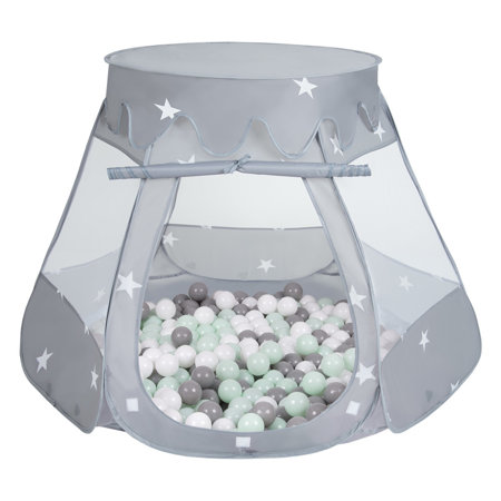 Play Tent Castle House Pop Up Ballpit Shell Plastic Balls For Kids, Grey:White/Grey/Mint