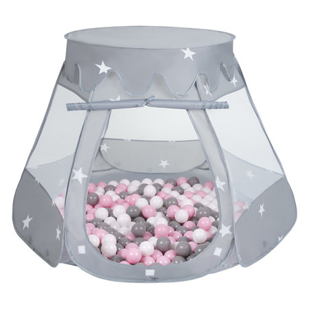 Play Tent Castle House Pop Up Ballpit Shell Plastic Balls For Kids, Grey:White/Grey/Powder Pink