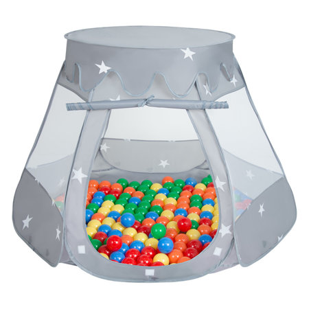 Play Tent Castle House Pop Up Ballpit Shell Plastic Balls For Kids, Grey: Yellow-Green-Blue-Red-Orange