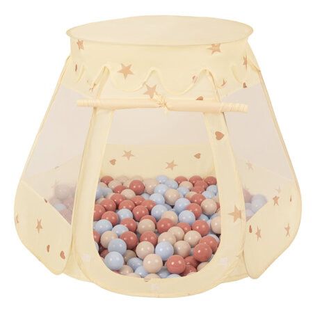 Play Tent Castle House Pop Up Ballpit Shell Plastic Balls For Kids, Light Beige:  Pastel Beige/ Pastel Blue/ Salmon Pink