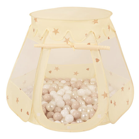 Play Tent Castle House Pop Up Ballpit Shell Plastic Balls For Kids, Light Beige:  Pastel Beige/ White/ Pearl